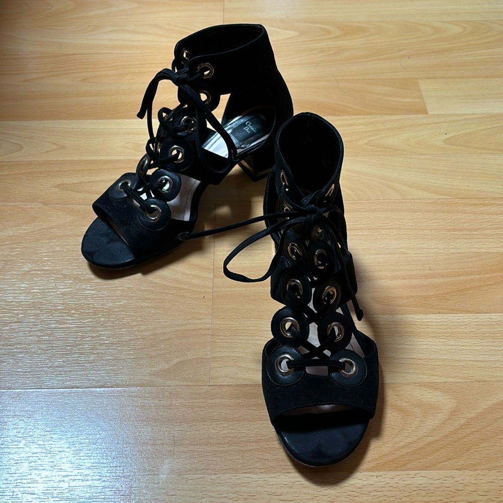 Christian Dior “Spice” Black Suede Gladiator Lace Up Shoes Sz 36.5